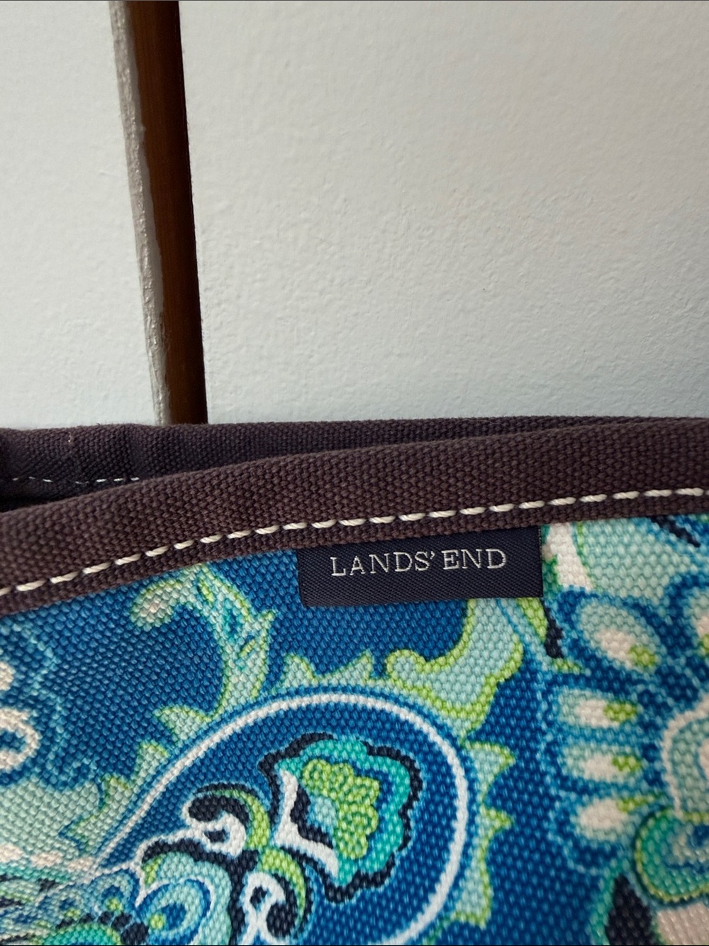 Blue Paisley Canvas Tote Bag with Dark Trim Lands End - Picture 4 of 7